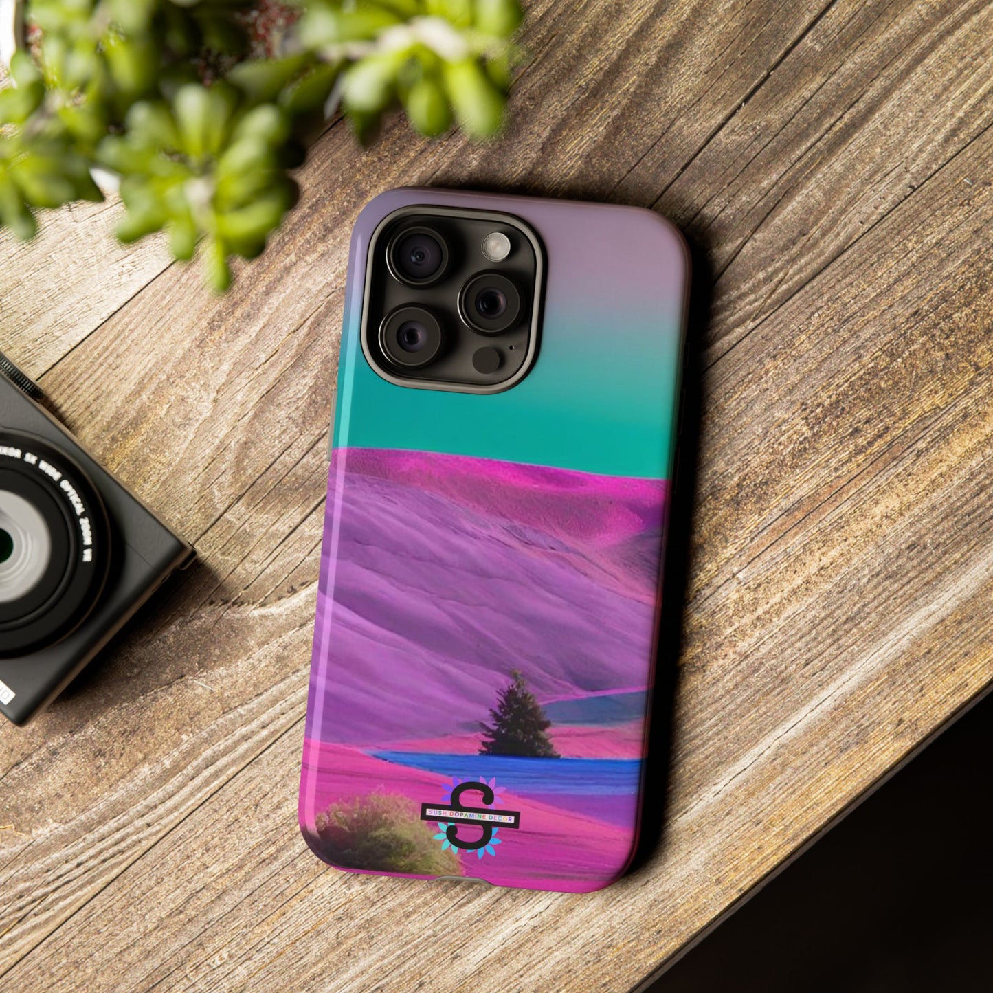 Tough Phone Case - pink purple green blue landscape