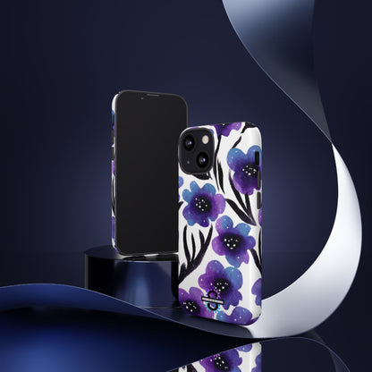 Purple Watercolor Floral Tough Case — Protective Galaxy Flower Phone Cover