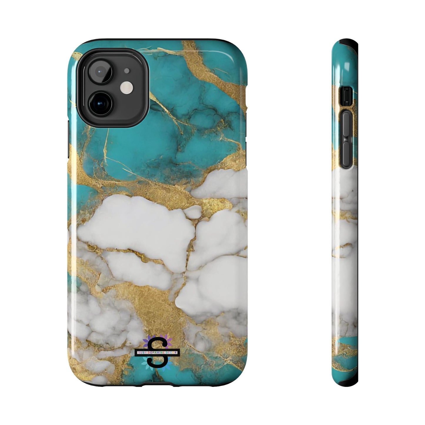 Turqoise Drop Print White Gold Tough Phone Case