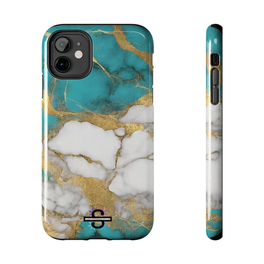Turqoise Drop Print White Gold Tough Phone Case