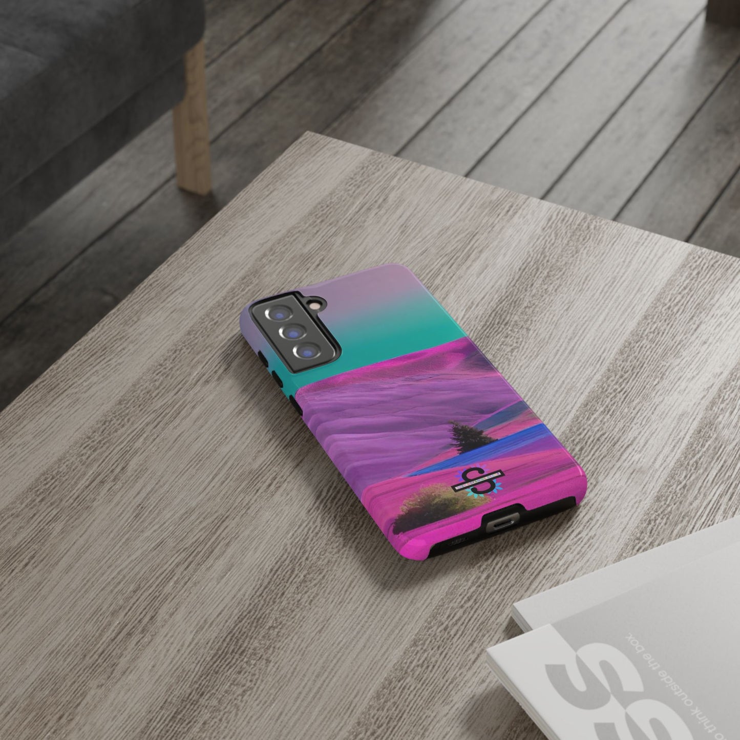 Tough Phone Case - pink purple green blue landscape