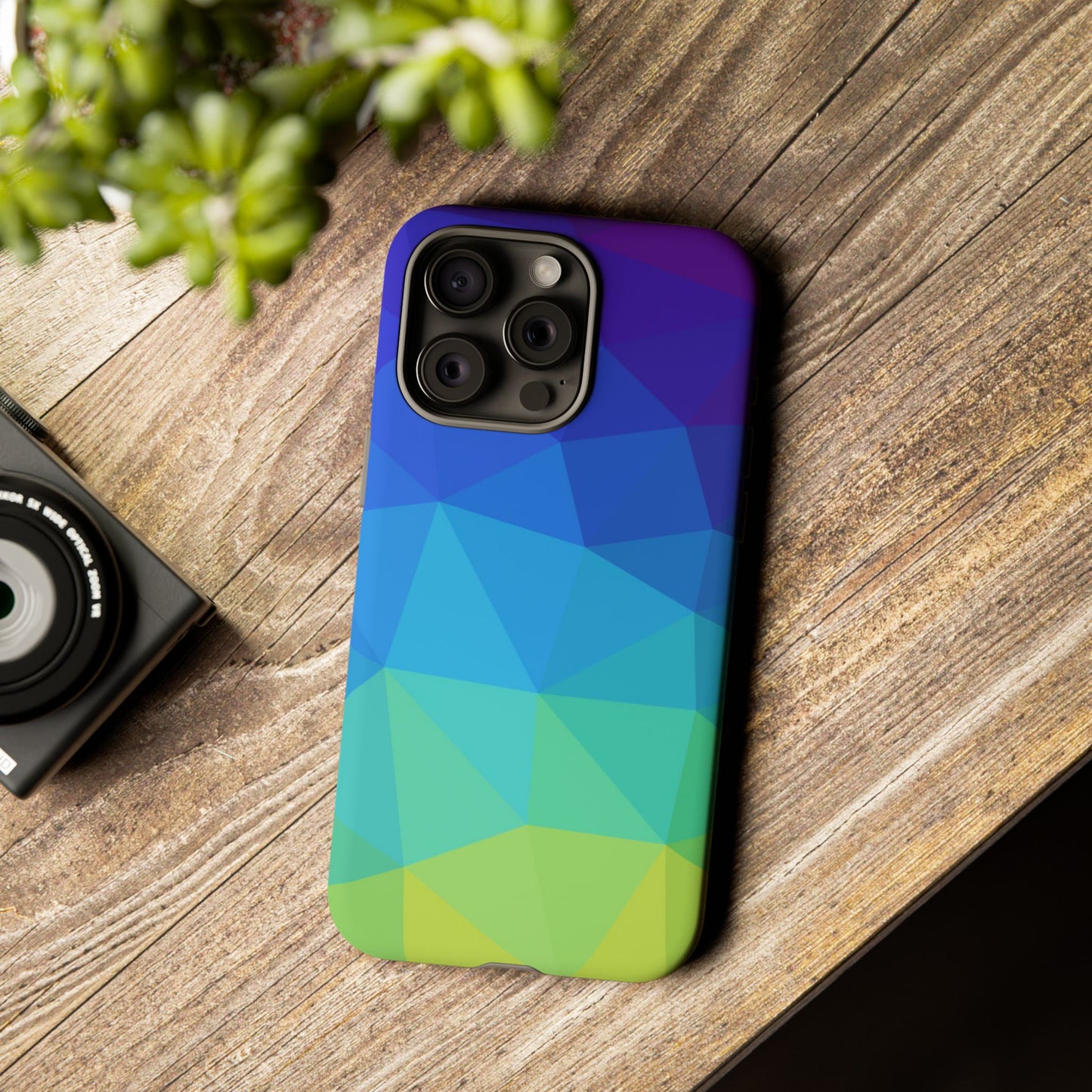 Geometric Gradient Tough Phone Case — Blue Green Polygon Design