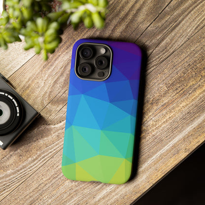Geometric Gradient Tough Phone Case — Blue Green Polygon Design