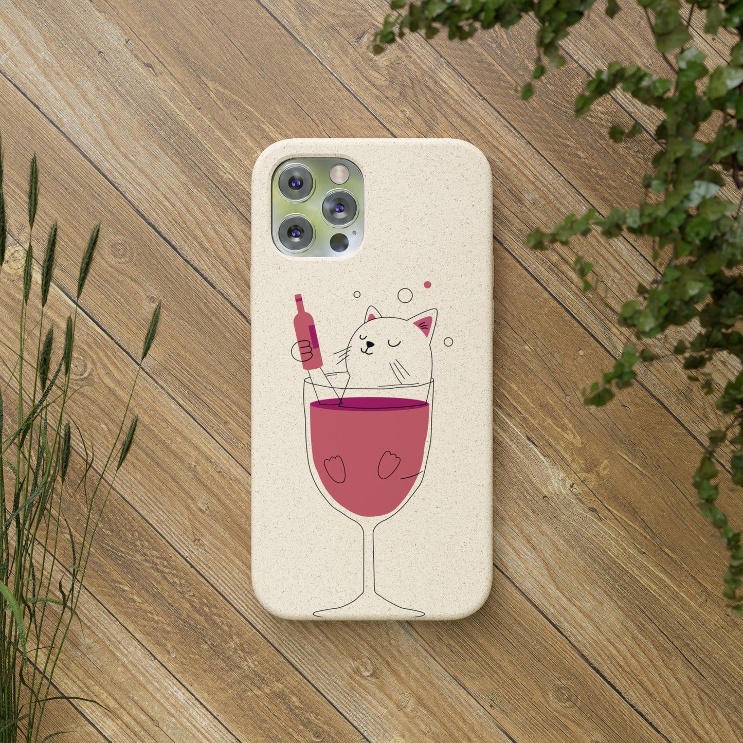 Chat dans un verre à vin - Mobile biodégradable écologique | Étui pour téléphone