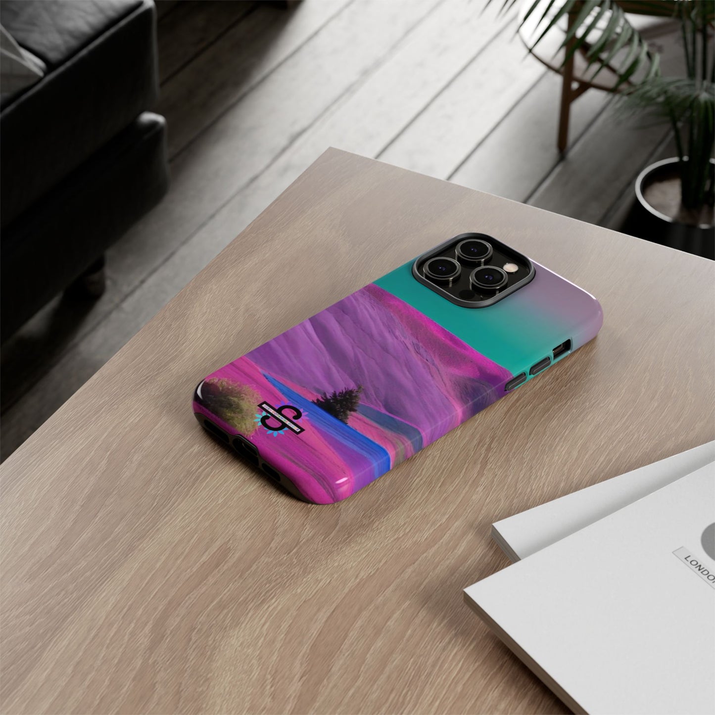 Tough Phone Case - pink purple green blue landscape