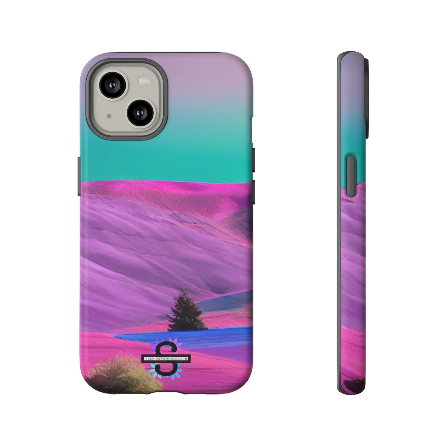 Tough Phone Case - pink purple green blue landscape