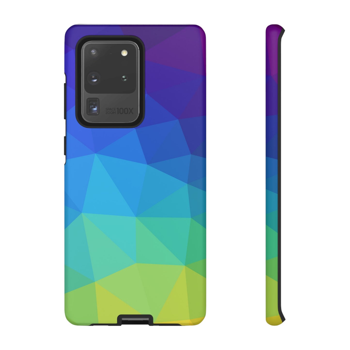 Geometric Gradient Tough Phone Case — Blue Green Polygon Design
