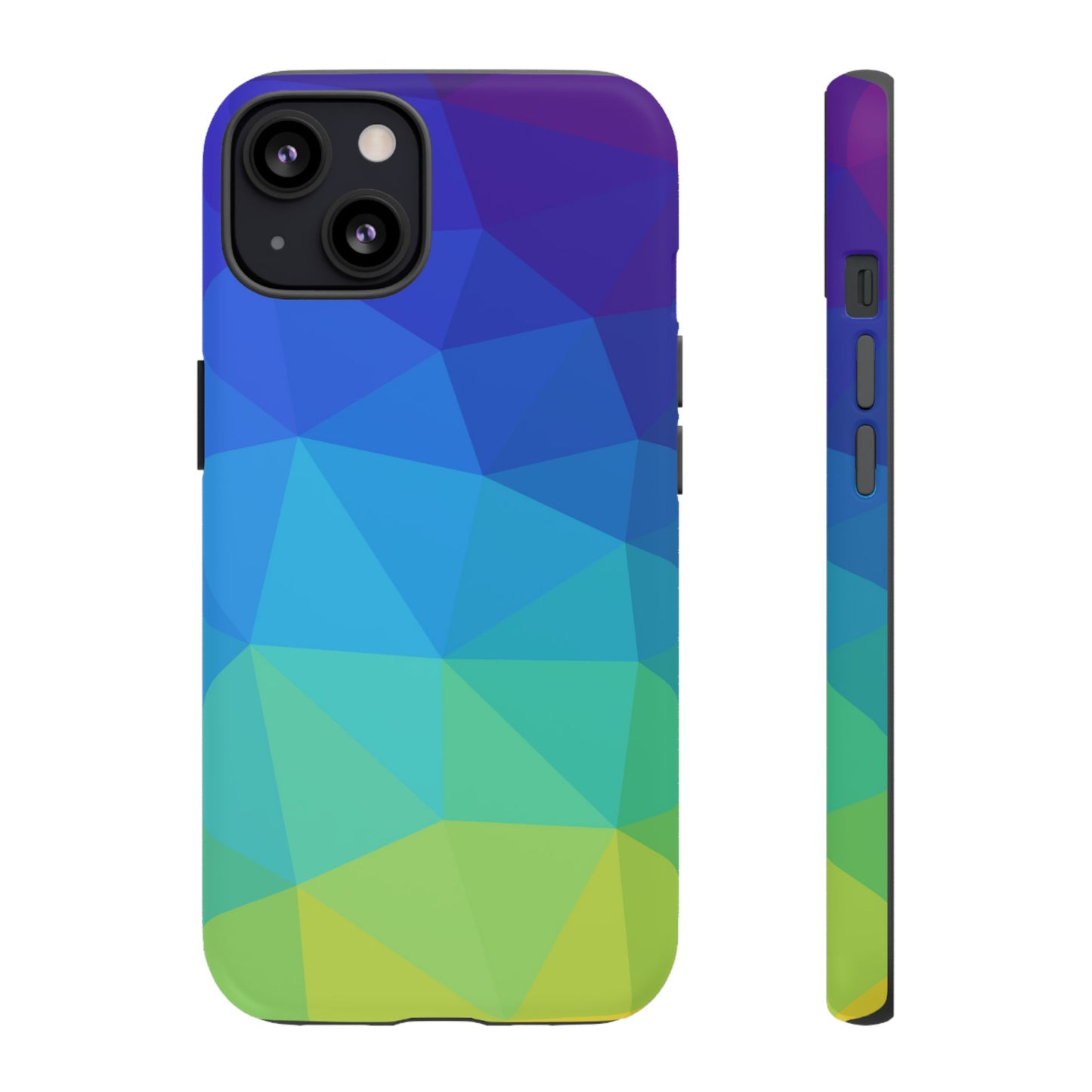 Geometric Gradient Tough Phone Case — Blue Green Polygon Design