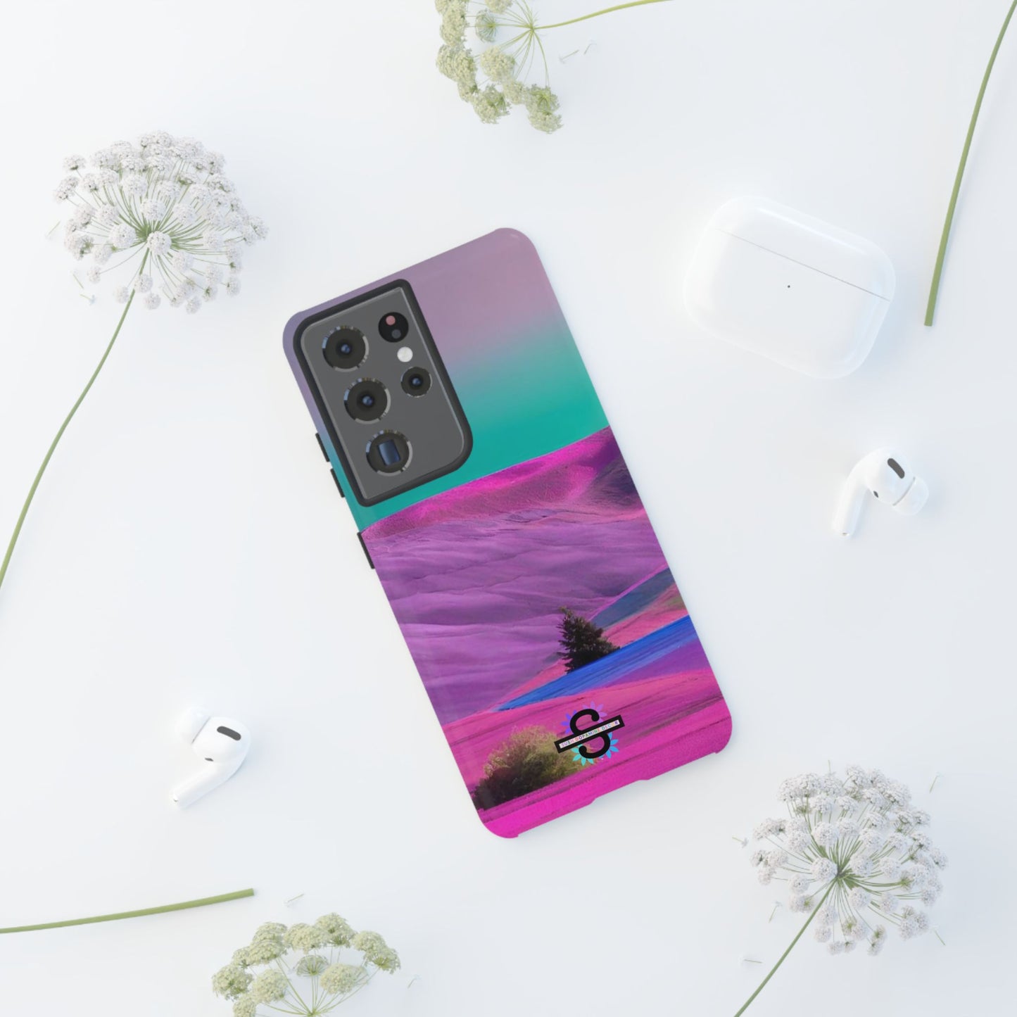 Tough Phone Case - pink purple green blue landscape