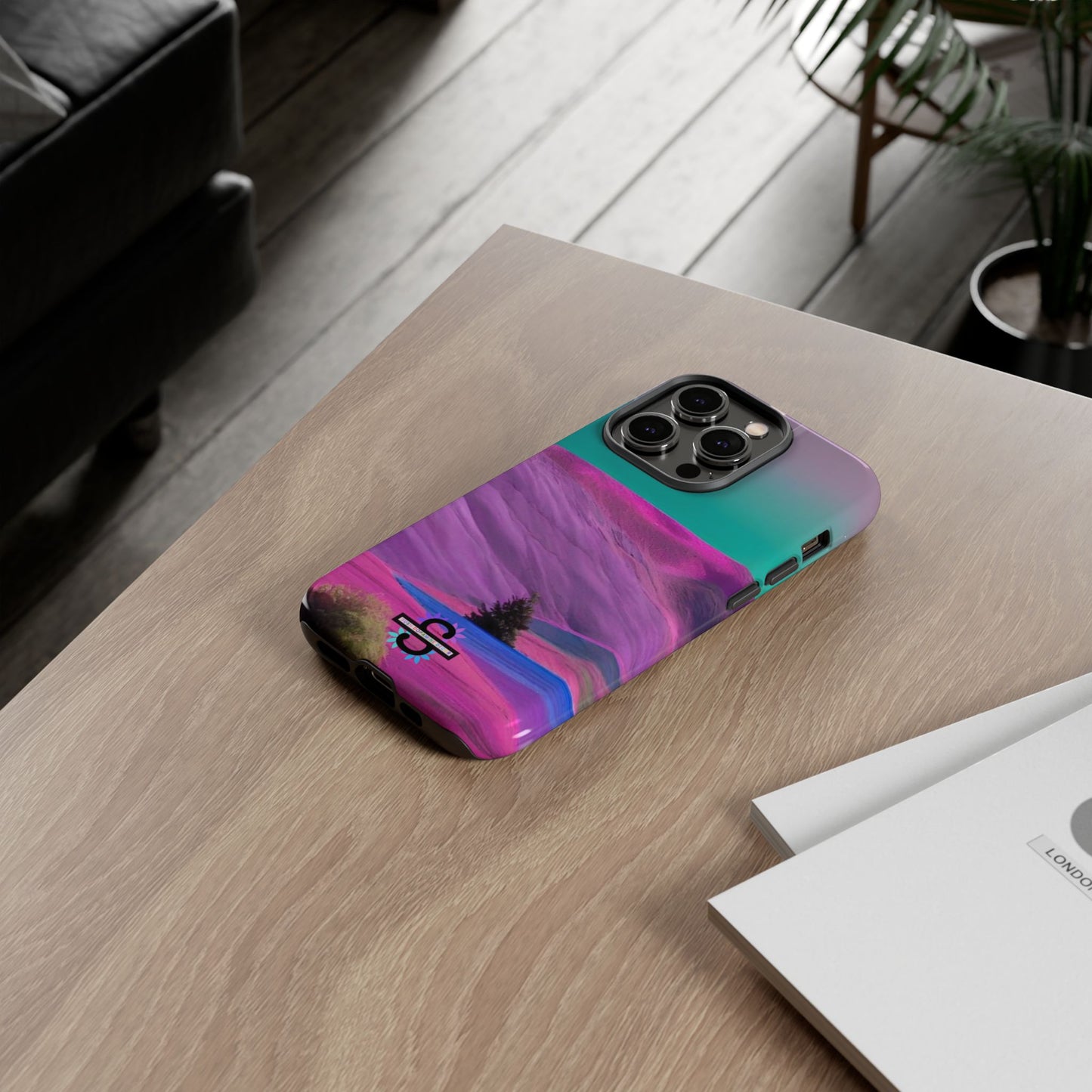 Tough Phone Case - pink purple green blue landscape