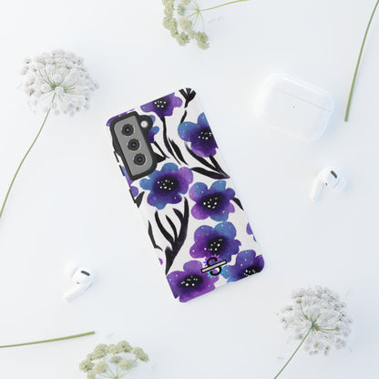 Purple Watercolor Floral Tough Case — Protective Galaxy Flower Phone Cover