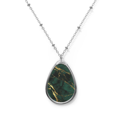 Royal Green Gold Marble Oval Pendant- Timeless Elegance and Mesmerising Design Necklace | Neckpiece