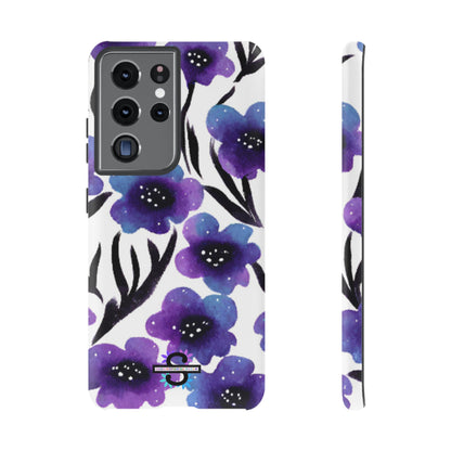 Purple Watercolor Floral Tough Case — Protective Galaxy Flower Phone Cover