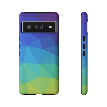Geometric Gradient Tough Phone Case — Blue Green Polygon Design