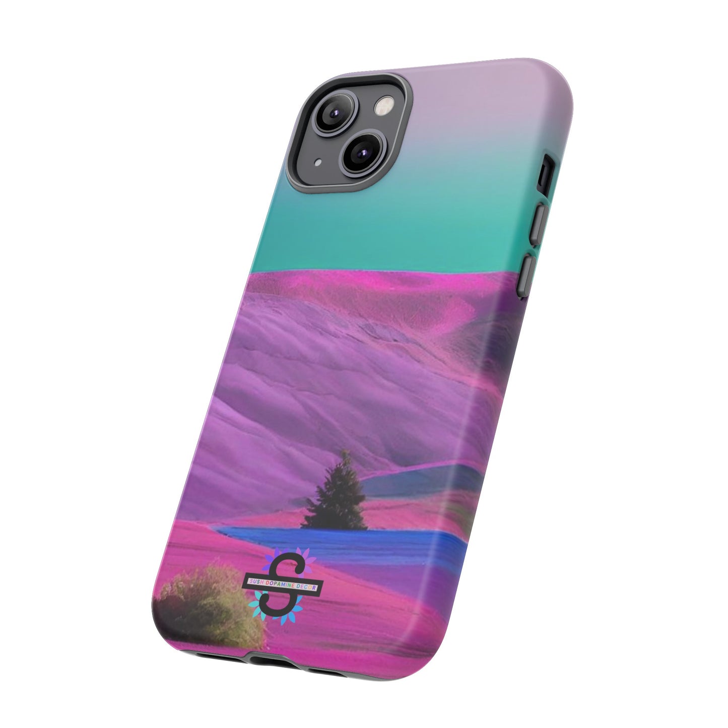 Tough Phone Case - pink purple green blue landscape