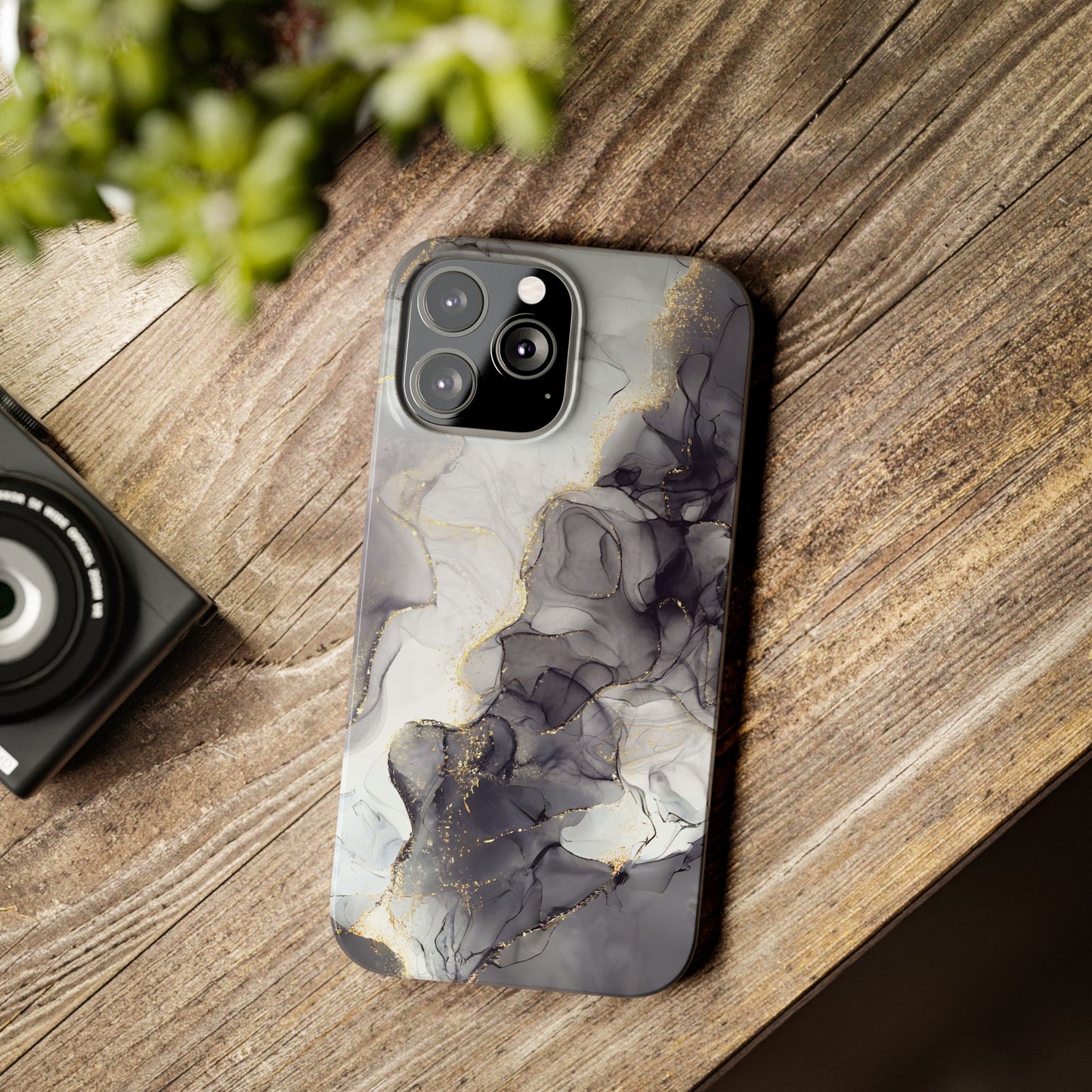 Slim Phone Cases, Black Marble Design