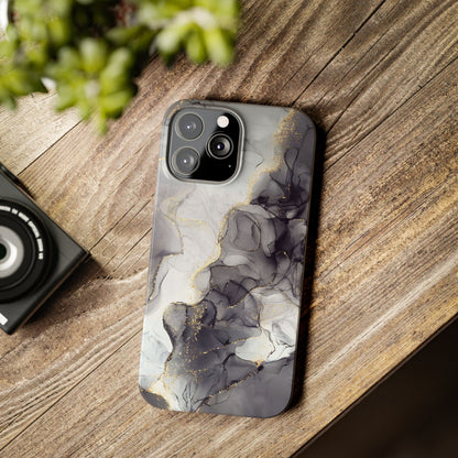 Slim Phone Cases, Black Marble Design