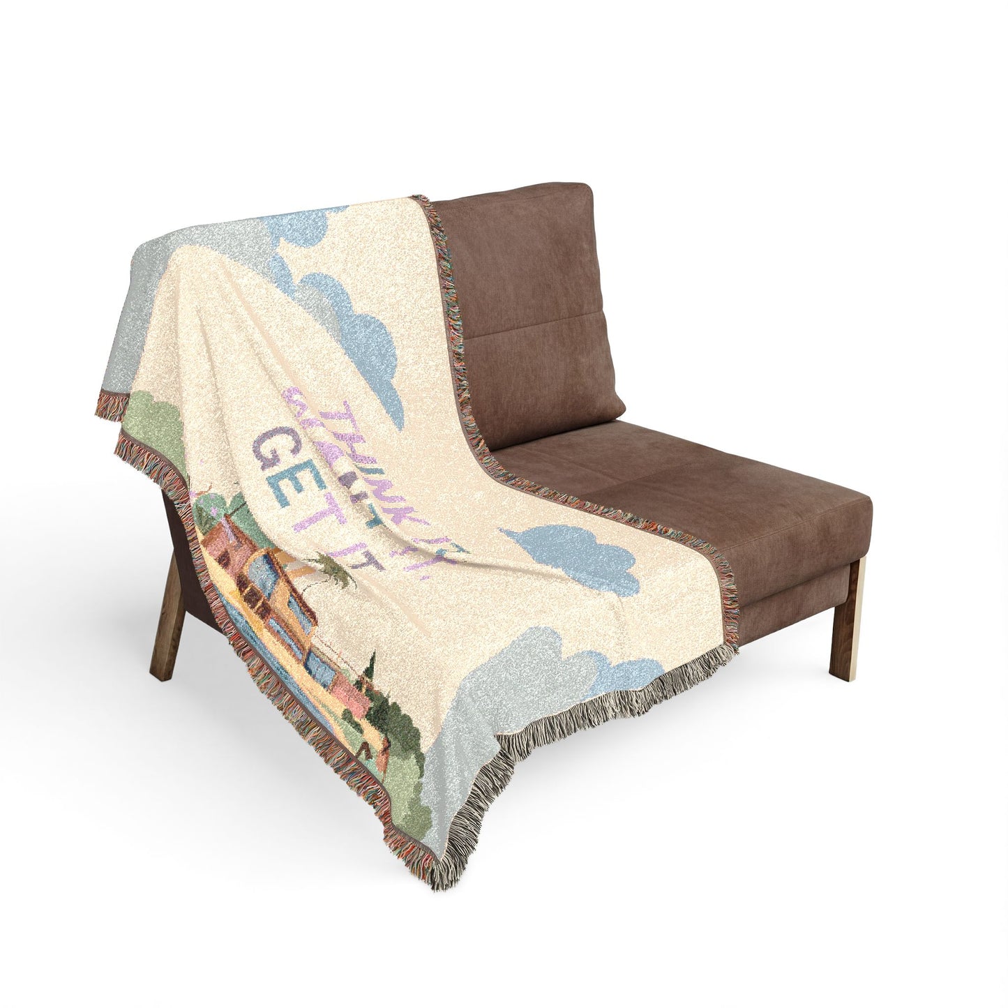 Woven Throw Blanket.  Retro Motivational Home Decor. Quote "Think It. Want It. Get It." Antique feel. Motivational conscious gift.