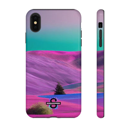 Tough Phone Case - pink purple green blue landscape