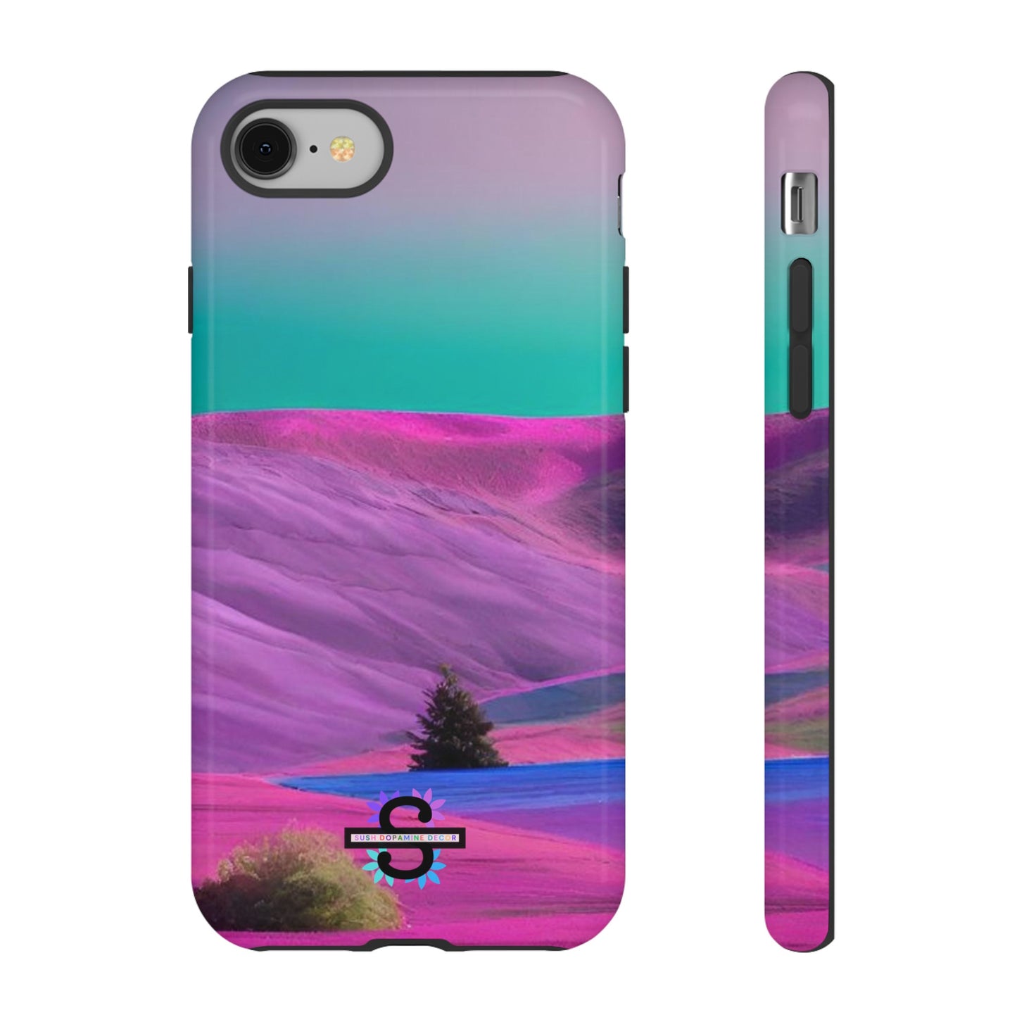 Tough Phone Case - pink purple green blue landscape