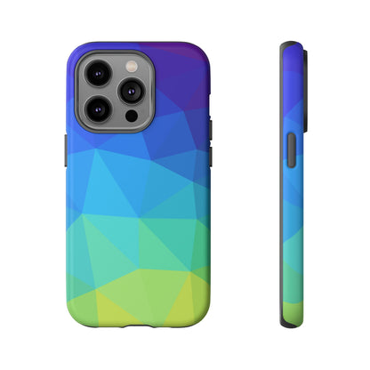 Geometric Gradient Tough Phone Case — Blue Green Polygon Design