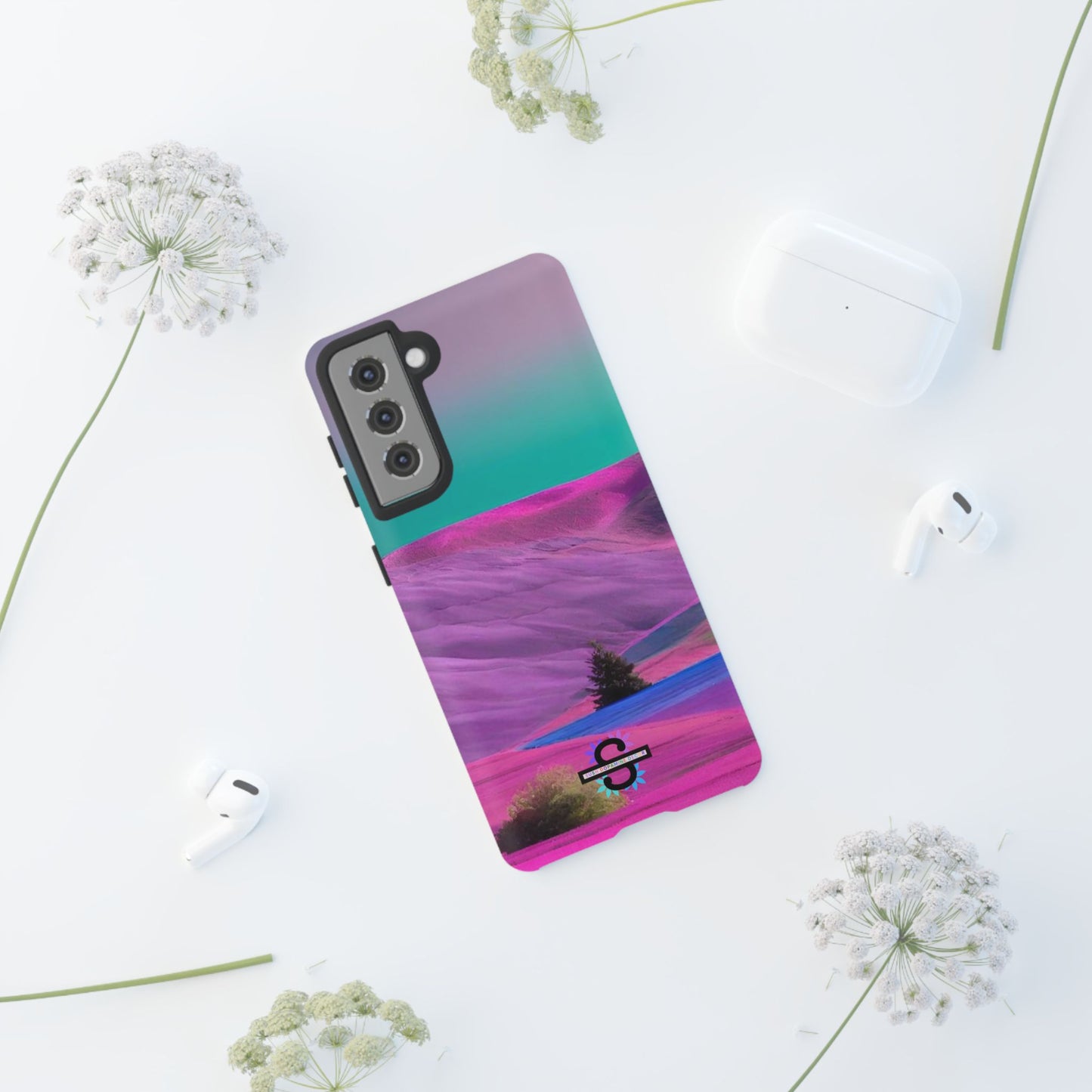Tough Phone Case - pink purple green blue landscape