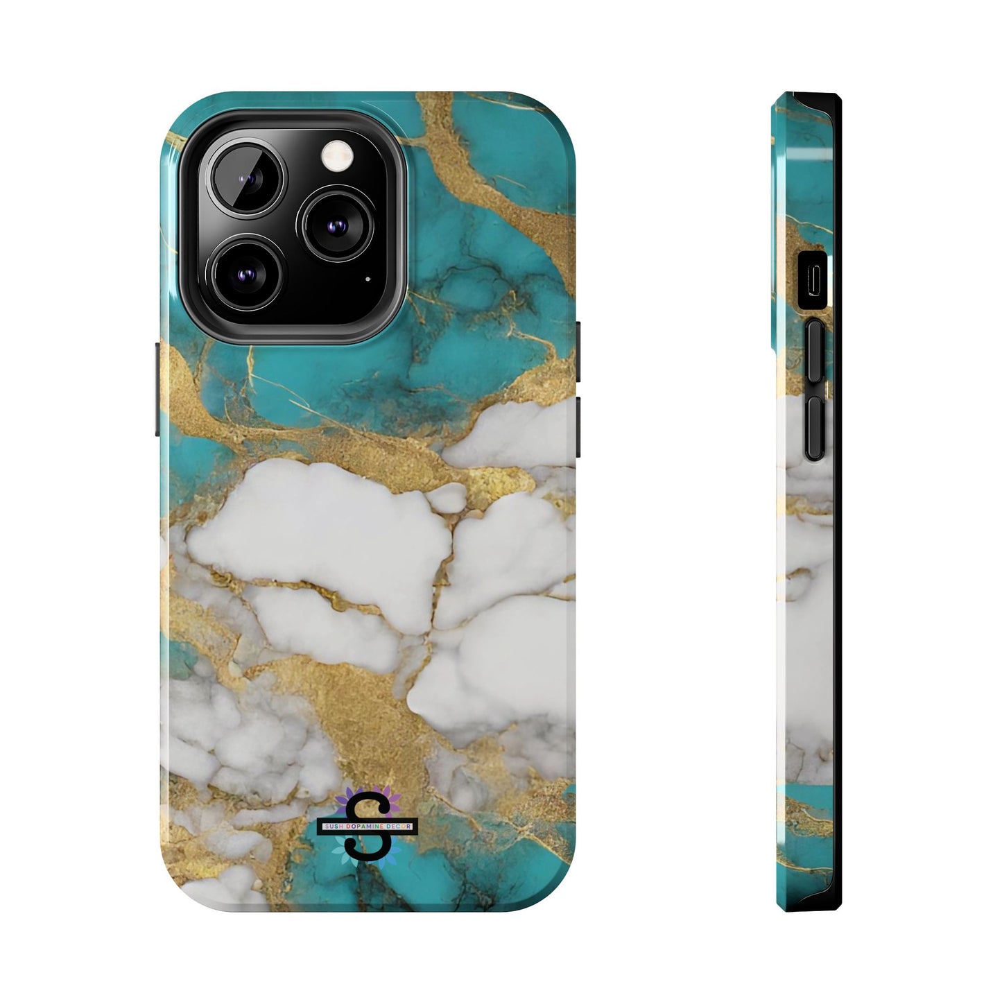 Turqoise Drop Print White Gold Tough Phone Case