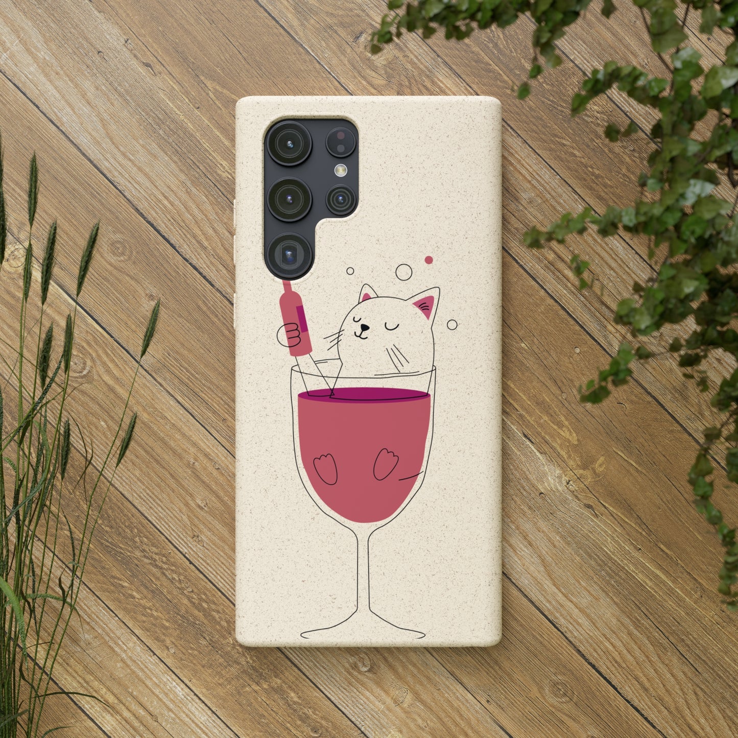 Chat dans un verre à vin - Mobile biodégradable écologique | Étui pour téléphone