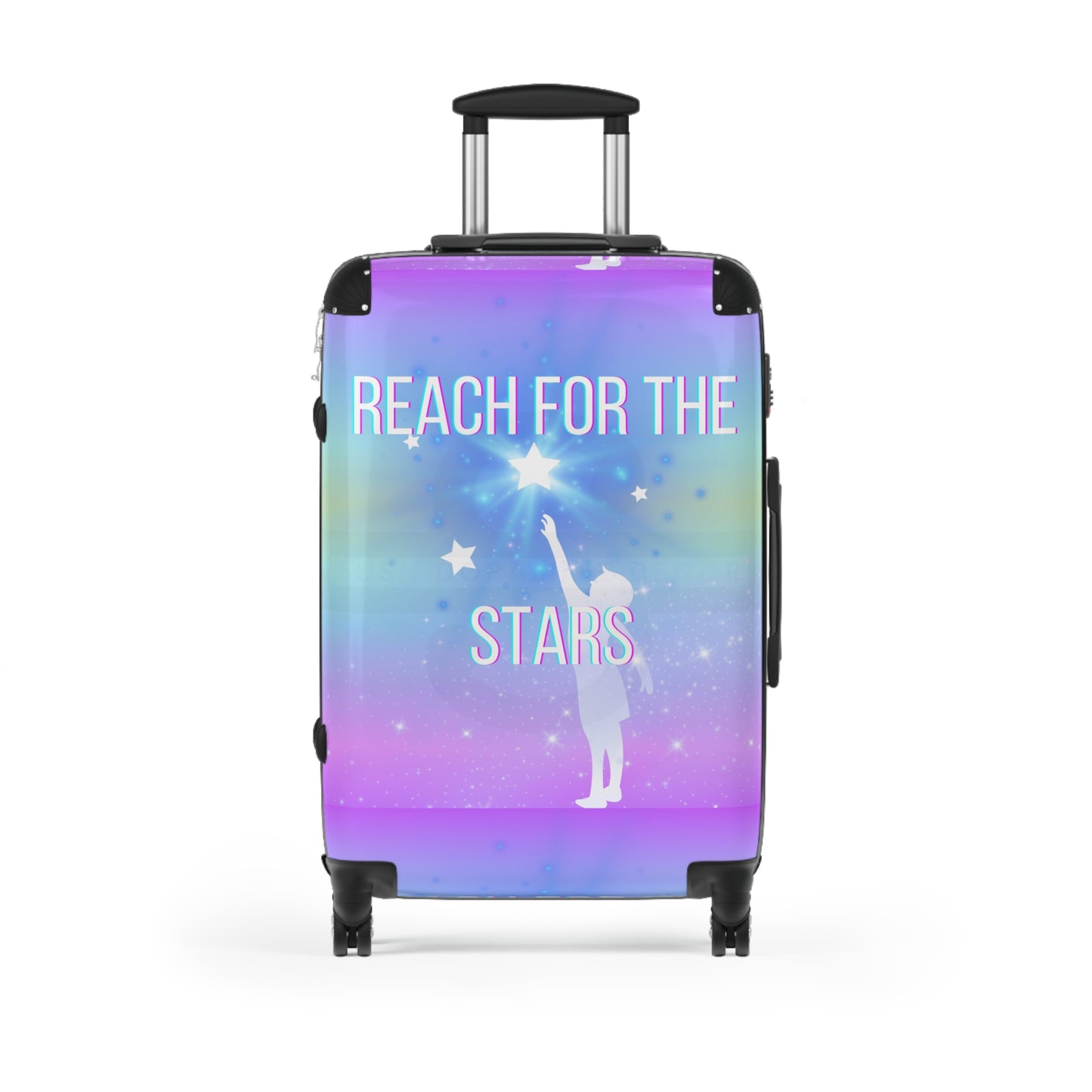 Suitcase with motivational quote "Reach for the stars"