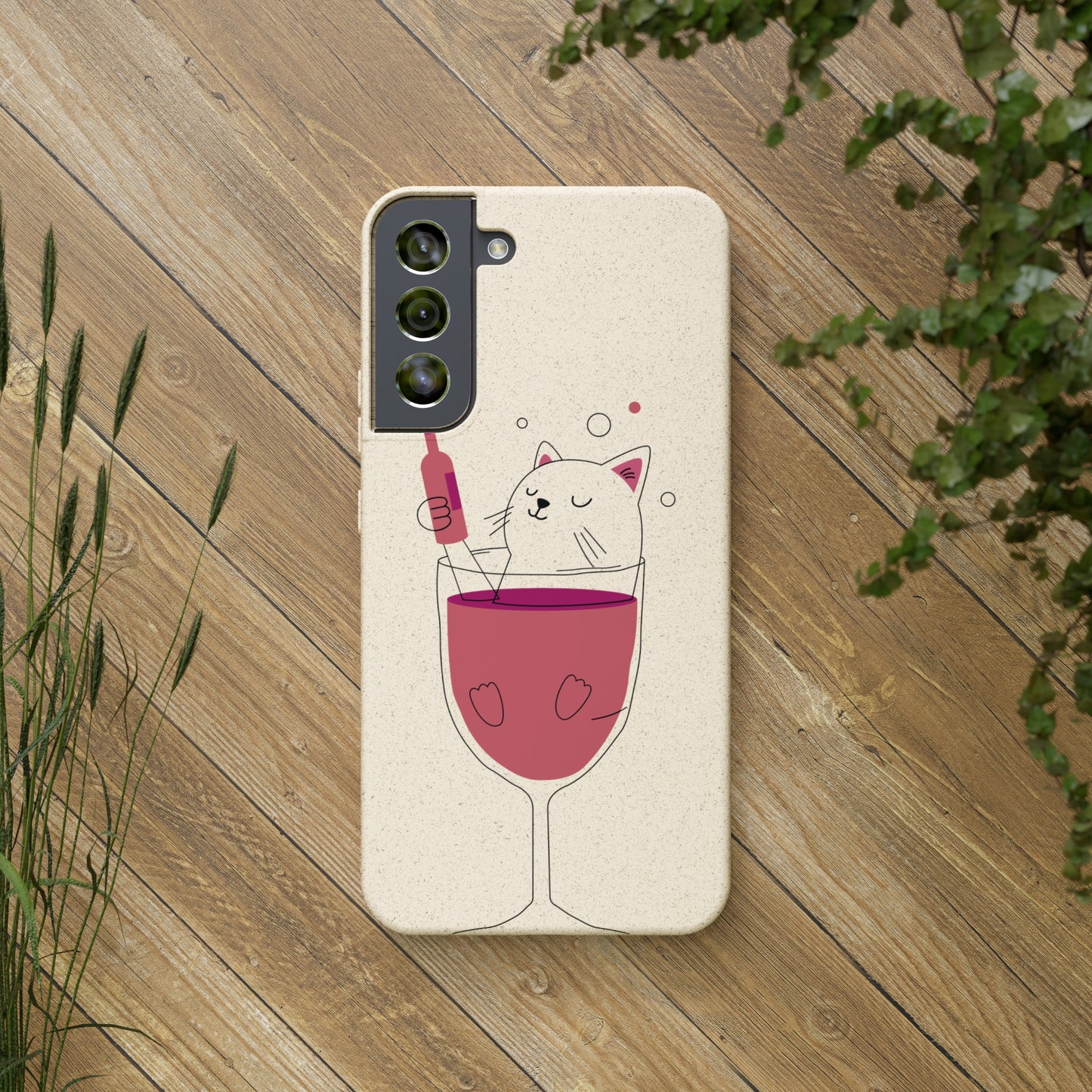 Chat dans un verre à vin - Mobile biodégradable écologique | Étui pour téléphone