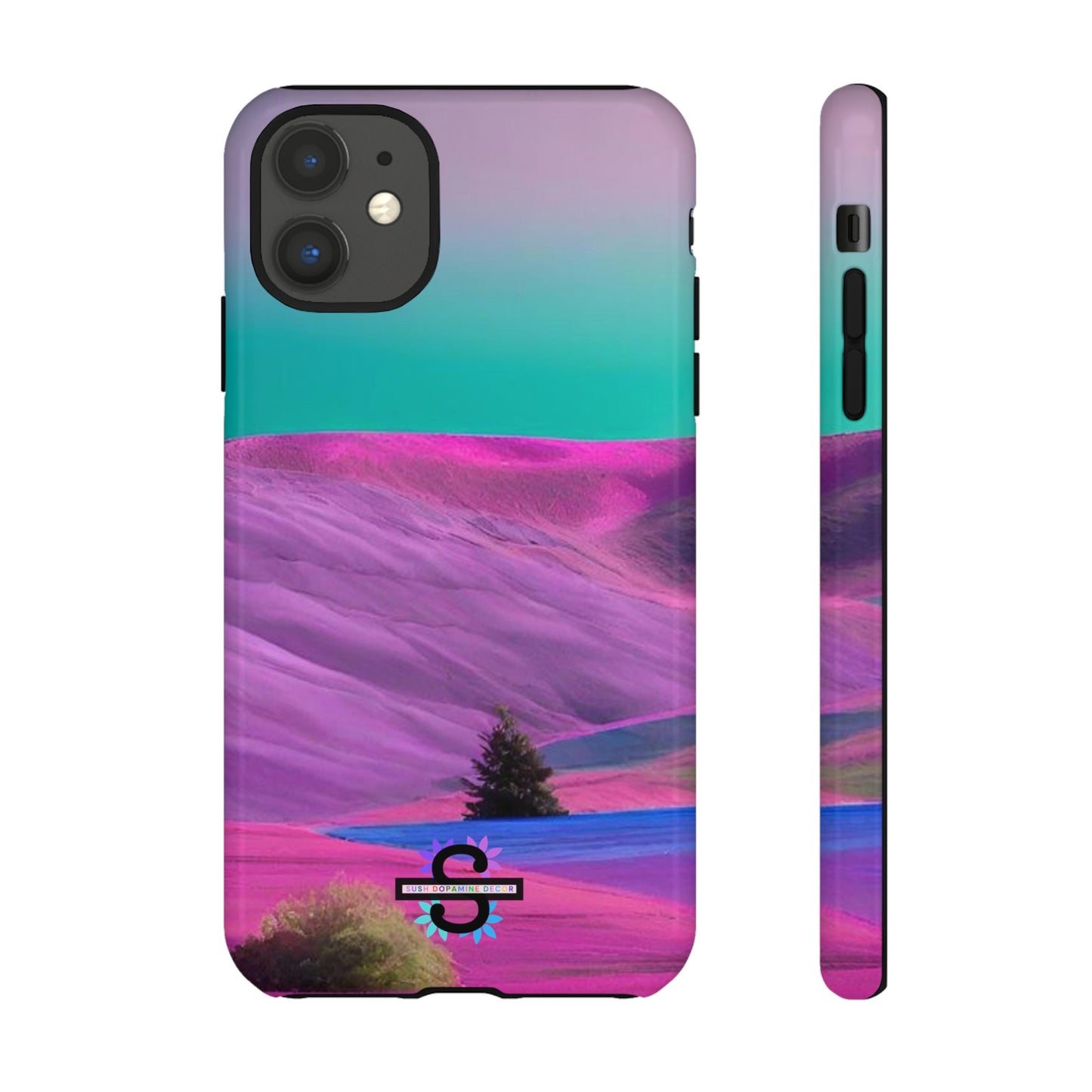 Tough Phone Case - pink purple green blue landscape