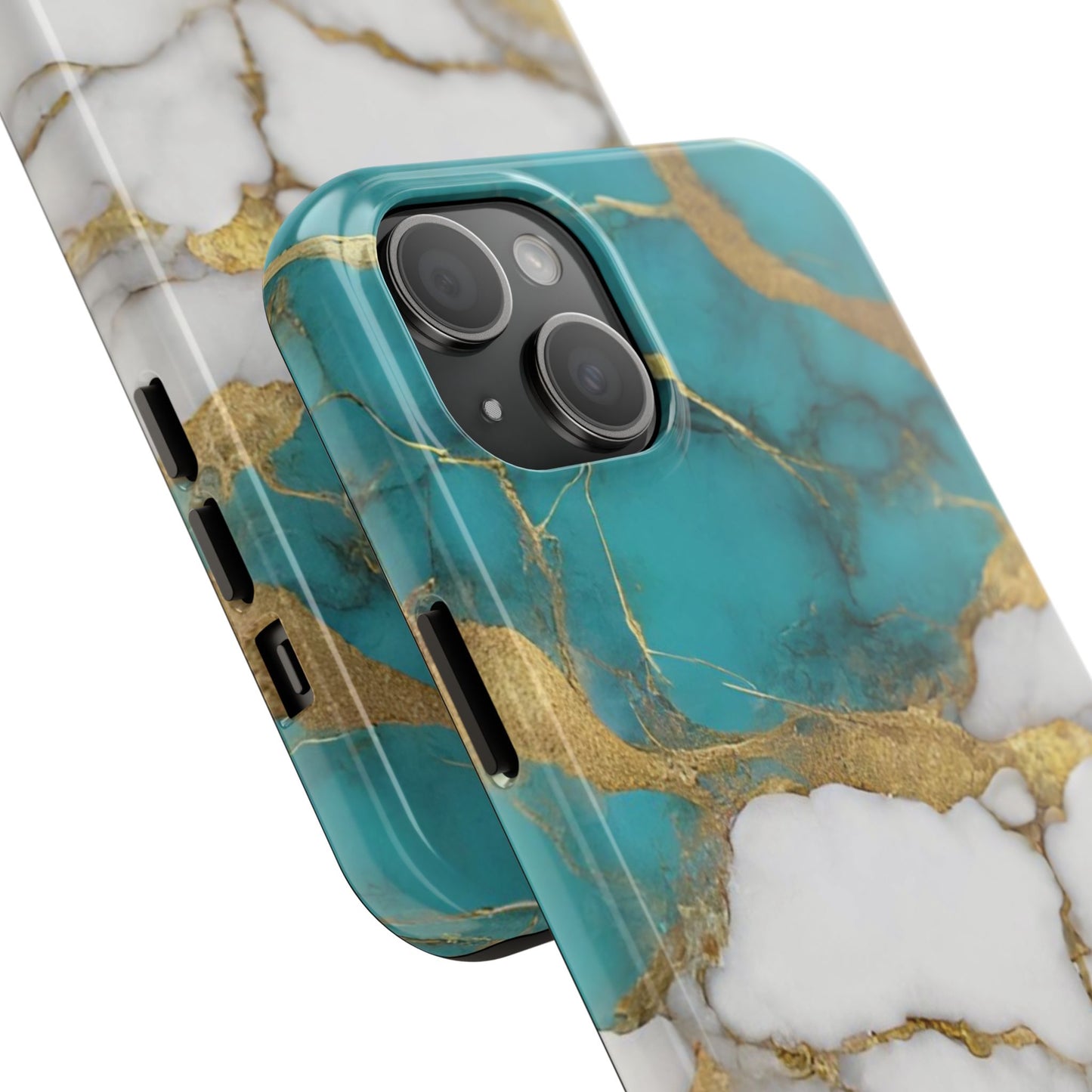 Turqoise Drop Print White Gold Tough Phone Case
