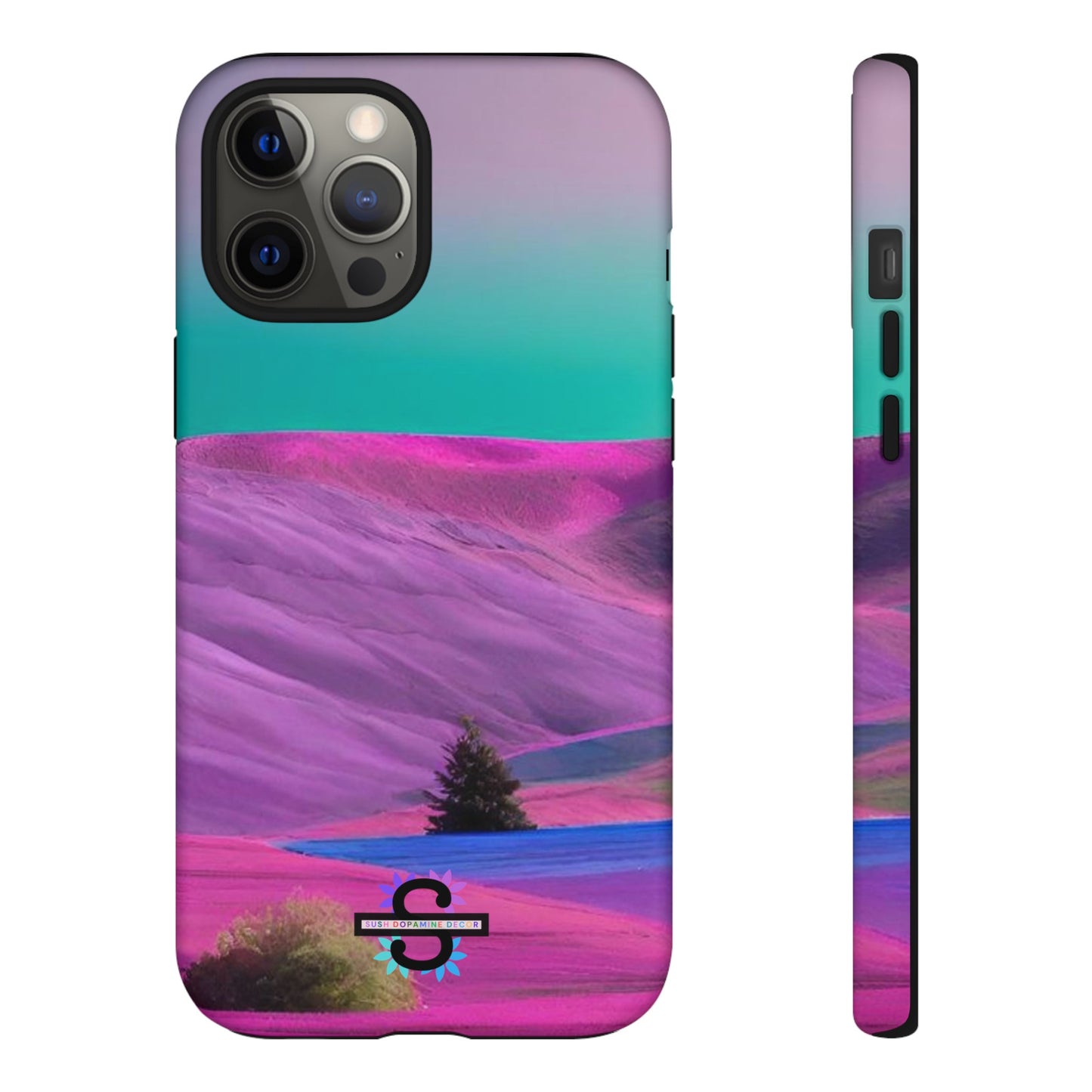 Tough Phone Case - pink purple green blue landscape