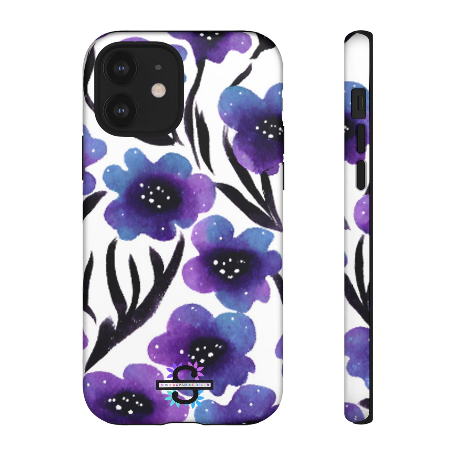 Purple Watercolor Floral Tough Case — Protective Galaxy Flower Phone Cover