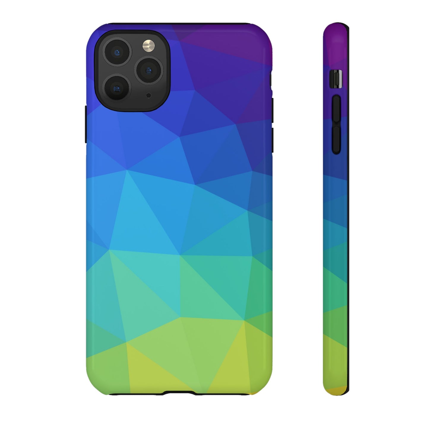 Geometric Gradient Tough Phone Case — Blue Green Polygon Design