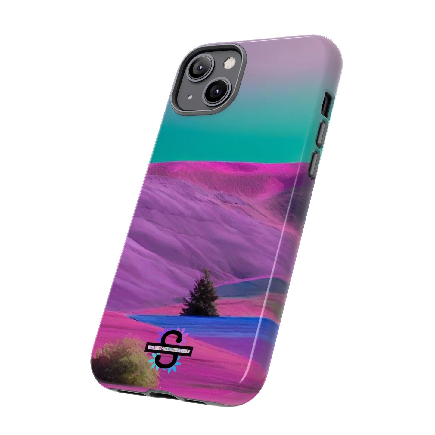 Tough Phone Case - pink purple green blue landscape