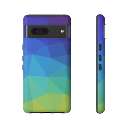 Geometric Gradient Tough Phone Case — Blue Green Polygon Design