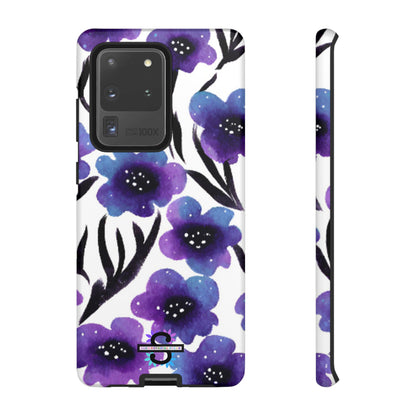 Purple Watercolor Floral Tough Case — Protective Galaxy Flower Phone Cover