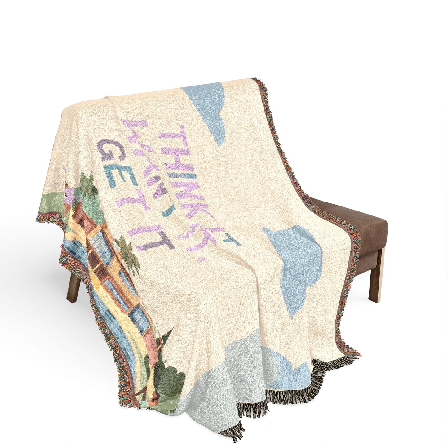 Woven Throw Blanket.  Retro Motivational Home Decor. Quote "Think It. Want It. Get It." Antique feel. Motivational conscious gift.