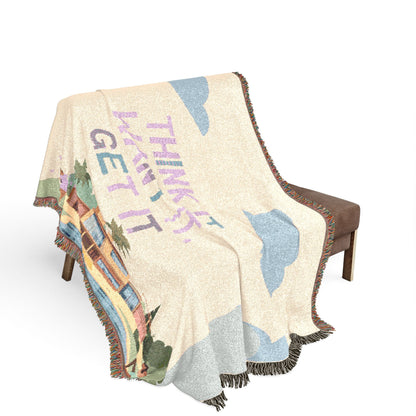 Woven Throw Blanket.  Retro Motivational Home Decor. Quote "Think It. Want It. Get It." Antique feel. Motivational conscious gift.