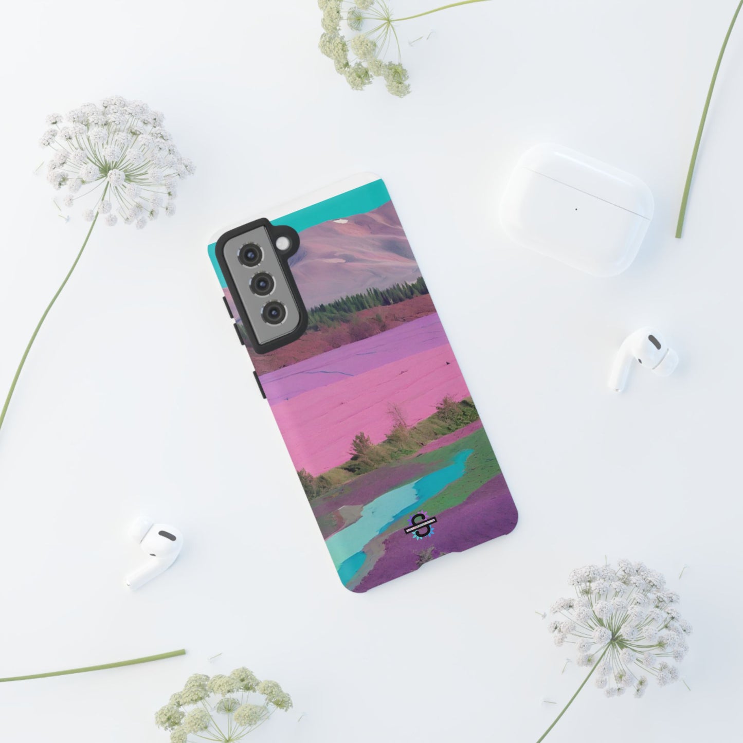 Hard Phone Case, Pink Landscape Design, Dual layer case for Extra Durability and Protection, Glossy or Matte Finish,