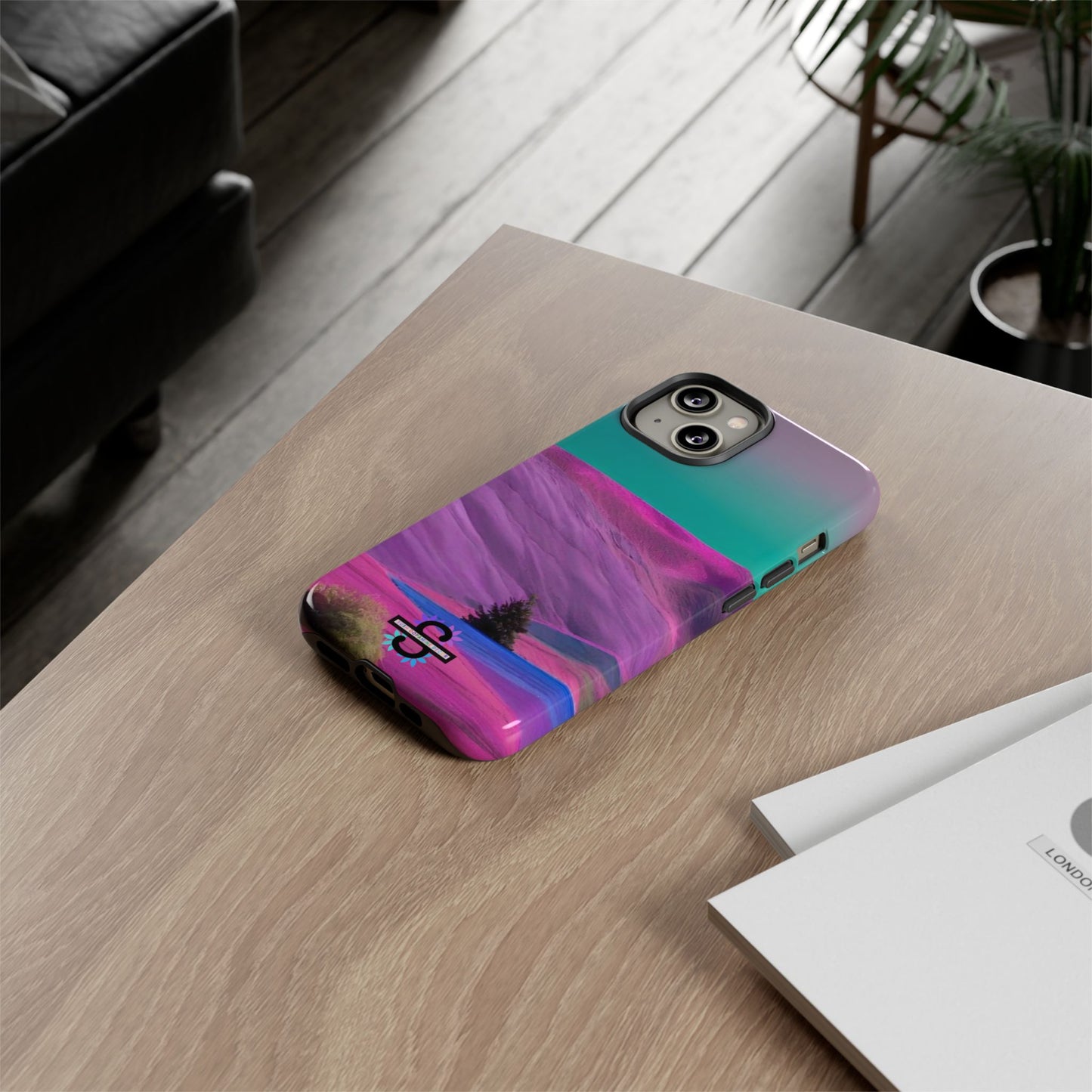 Tough Phone Case - pink purple green blue landscape