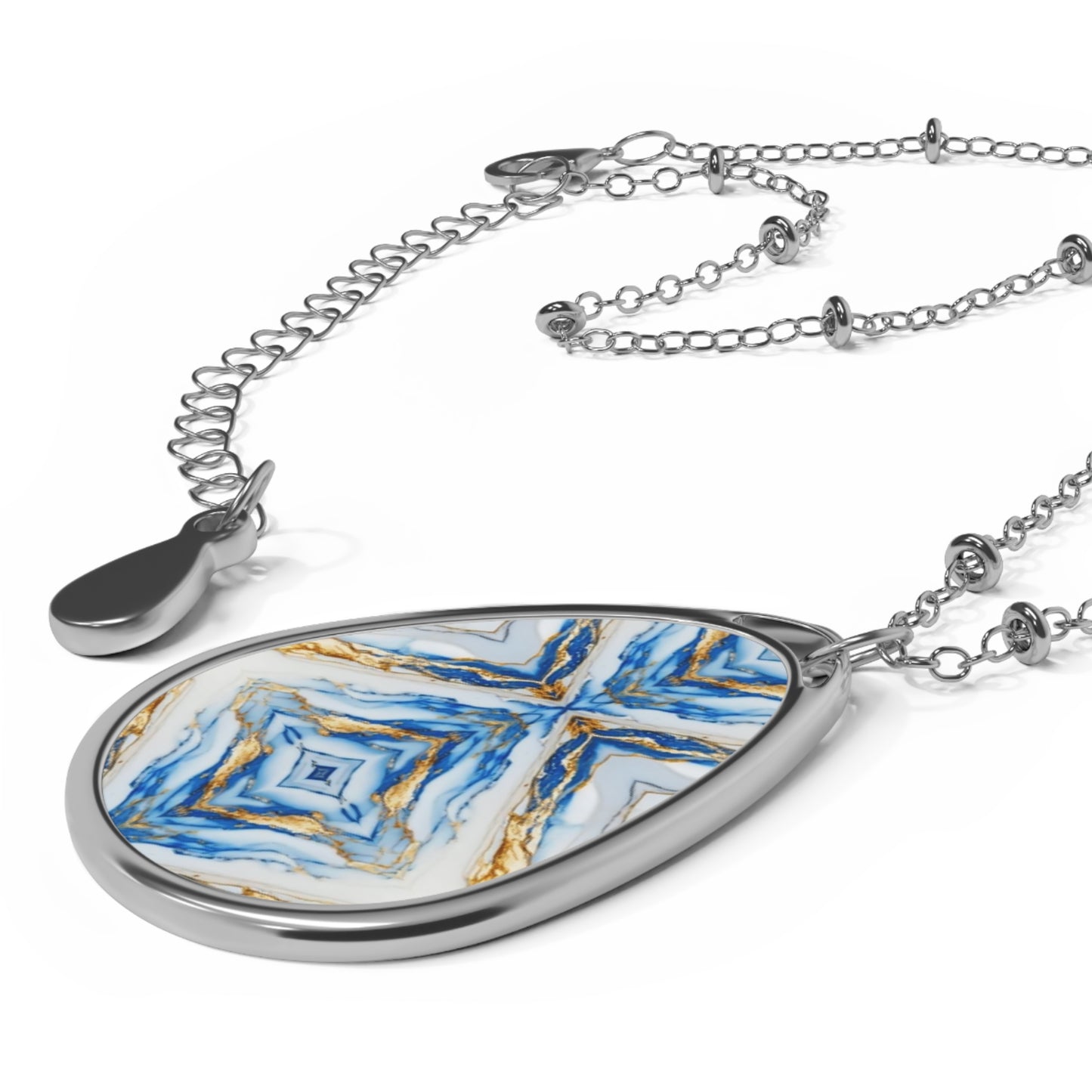 Trippy Blue White Gold psychedelic charm Oval Pendant- Timeless Elegance and Mesmerising Design Necklace | Neckpiece