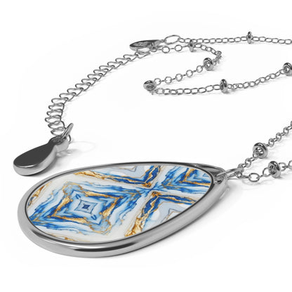 Trippy Blue White Gold psychedelic charm Oval Pendant- Timeless Elegance and Mesmerising Design Necklace | Neckpiece