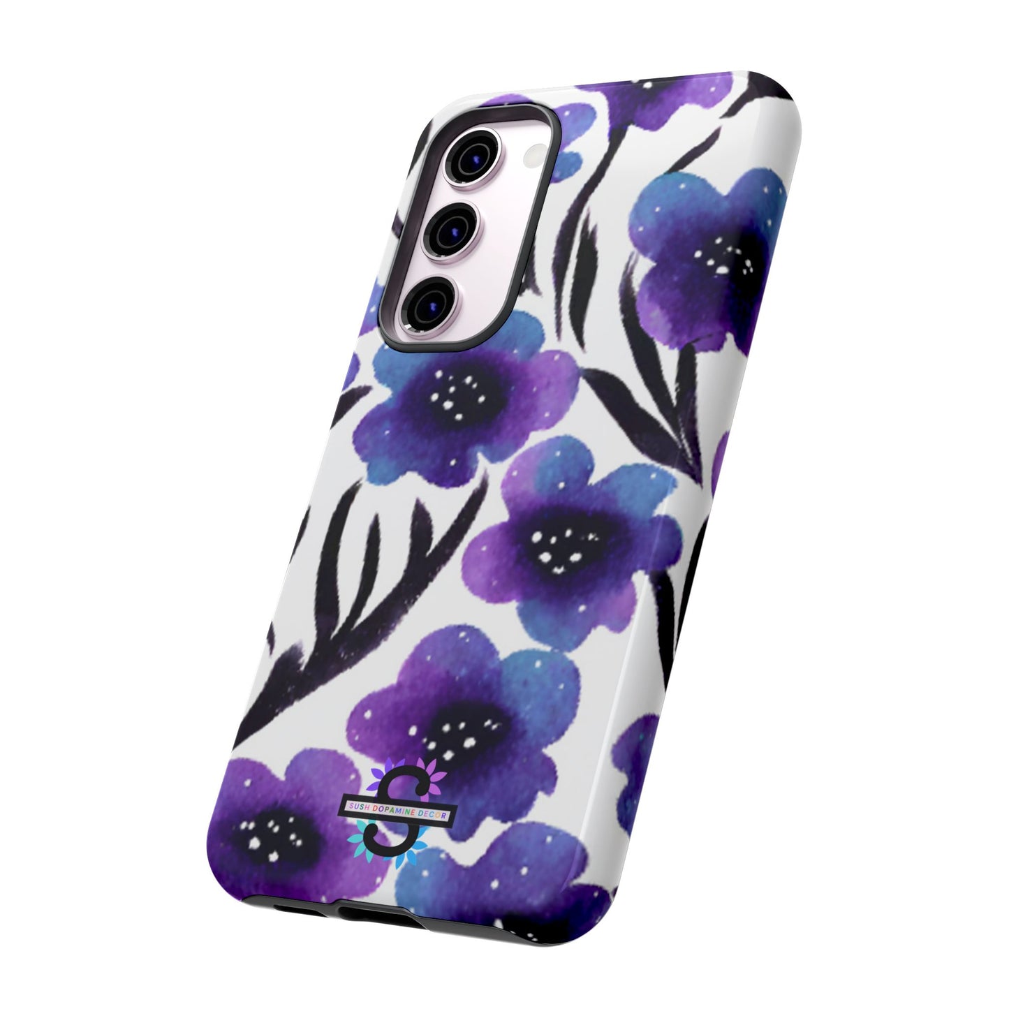 Purple Watercolor Floral Tough Case — Protective Galaxy Flower Phone Cover