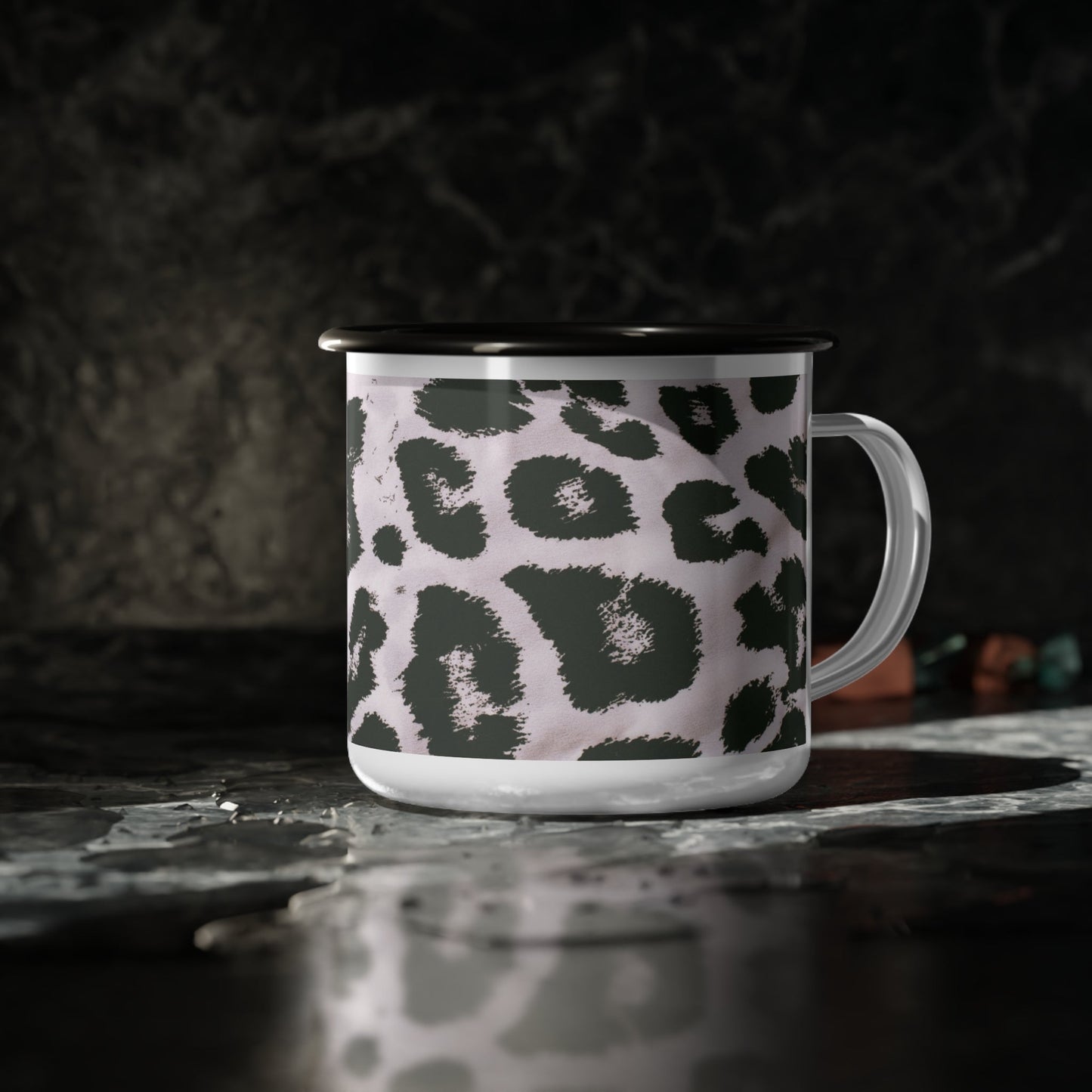 Black and White Cheetah print Enamel Camp Cup | MugSush Dopamine Decor