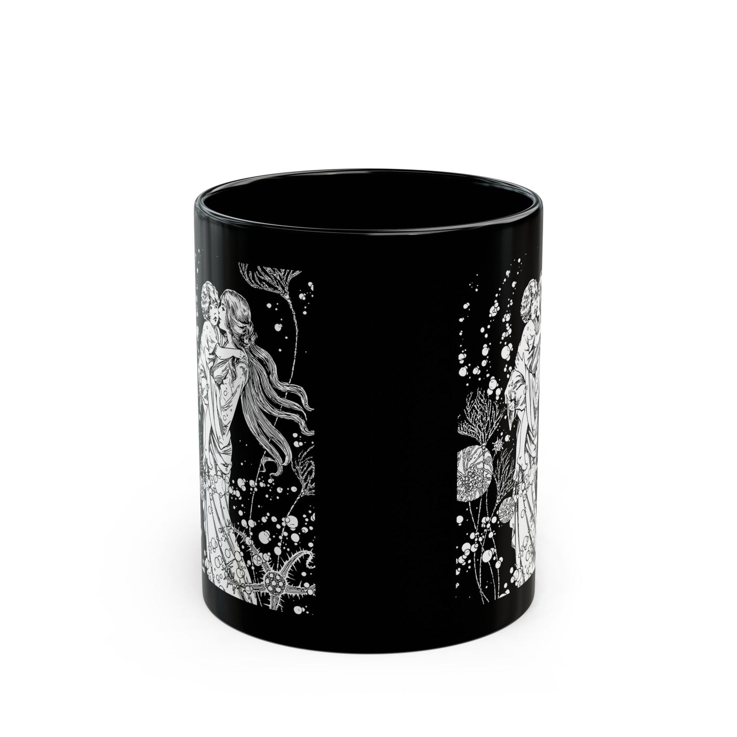 Black and White Coffee Mug (11oz, 15oz), Mother's Day Gift, Mother and Child ArtSush Dopamine Decor