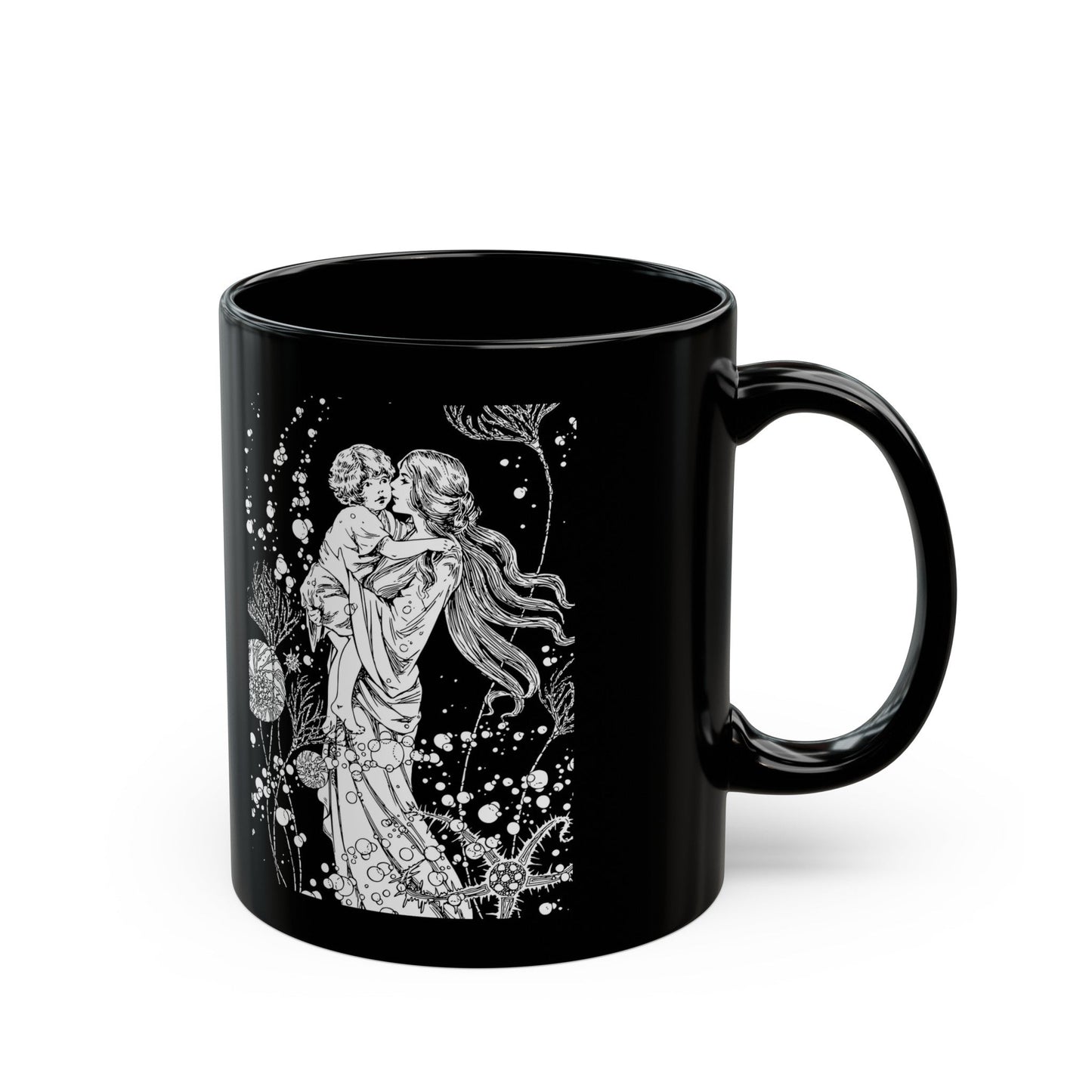 Black and White Coffee Mug (11oz, 15oz), Mother's Day Gift, Mother and Child ArtSush Dopamine Decor