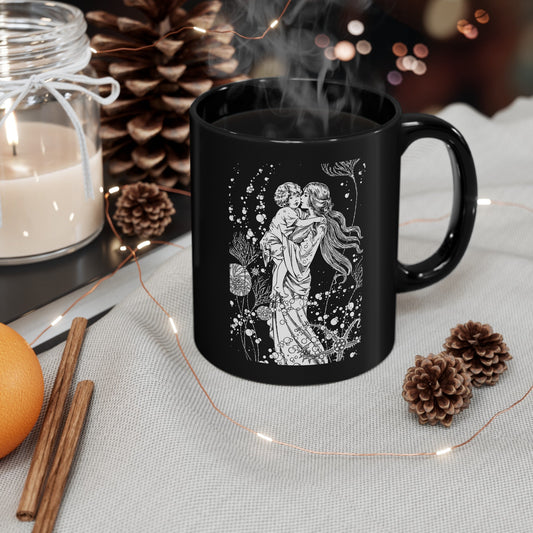 Black and White Coffee Mug (11oz, 15oz), Mother's Day Gift, Mother and Child ArtSush Dopamine Decor