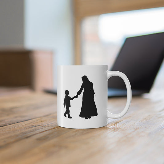 Black and White Cute Mother and Child print Ceramic Coffee Mug 11oz, Perfect for Mother's Day!Sush Dopamine Decor